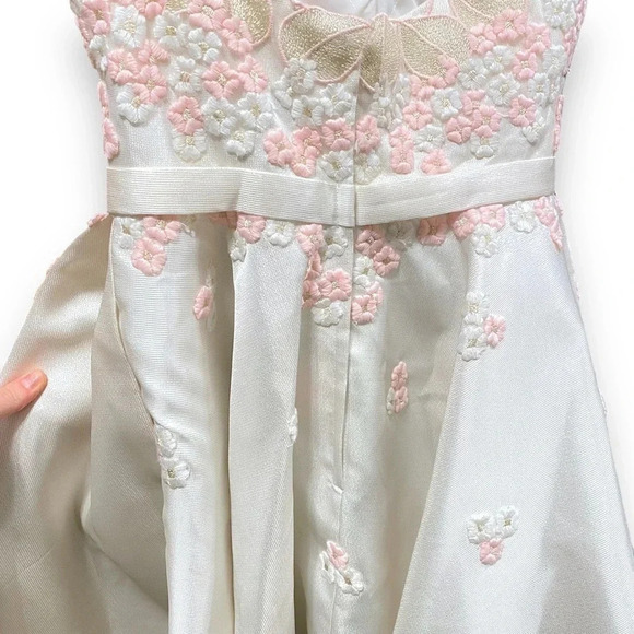 Zoey Grey Floral Appliqué Pink Cream Cherry Blossom Strapless Wedding Gown 6 - Picture 11 of 13